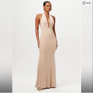 Naked Wardrobe Beige plunge Hourglass Maxi Dress